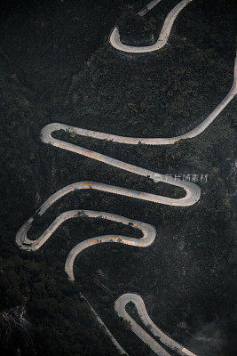 Aerial view of serpentine roads of Tianmen Mountain (天门山), east China